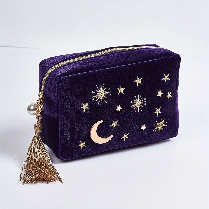 TEMU Samtiger Stern-Mond Make-up-Tasche, Großes Fassungsvermögen, Premium-Gefühl, Reisefreundlich, , Extra-Großer Kosmetik-Organizer