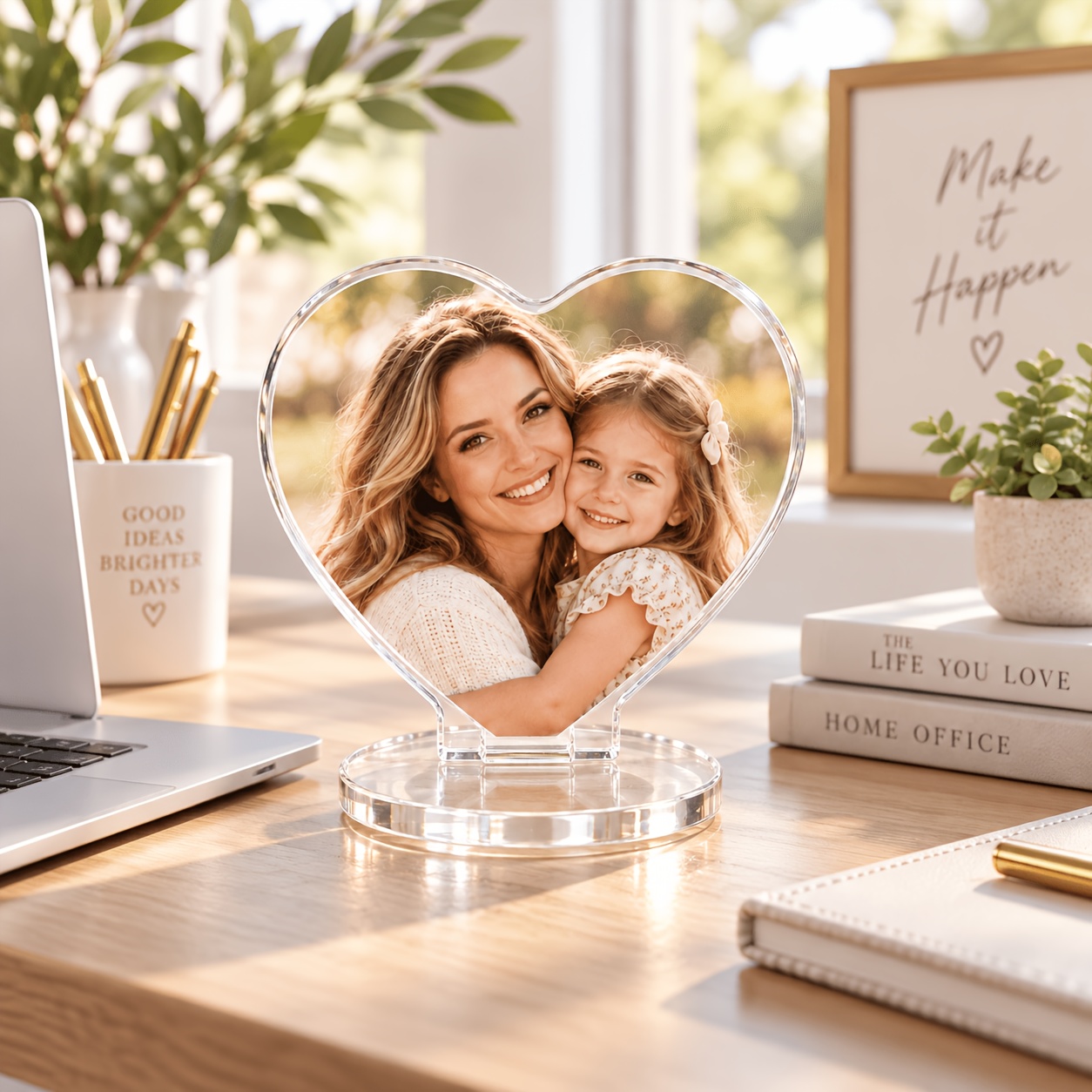 TEMU 2d Flat, Custom Photo Heart Acrylic Stand Suitable For Home Office Desk - Personalized Your Own Picture, Photo For Customization, Contemporary