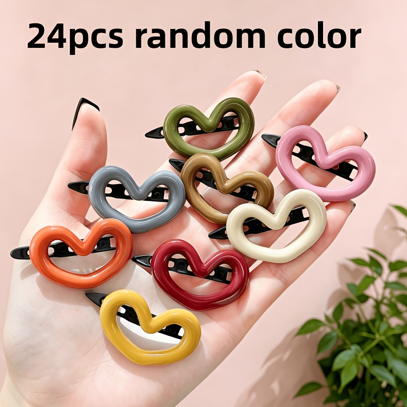 TEMU 24pcs Random Color Sweet Hollow Heart Hair Clips Colorful Matte Hair Barrettes Cute Hair Pins Fashion Hair Accessories For Women