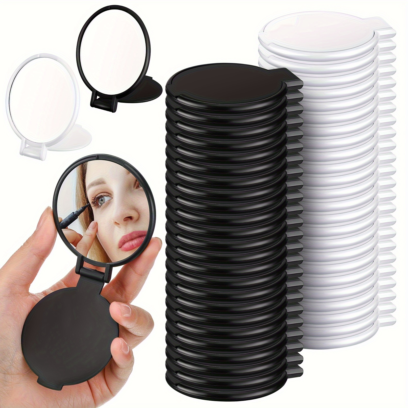TEMU 150pcs Mini Folding Mirror Round Compact Mirror Bulk Portable Pocket Mirror Makeup Small Mirror Vintage Portable Travel Makeup Mirror For Cosmetic Purse Bag Women Girls Daily Use, Black And White