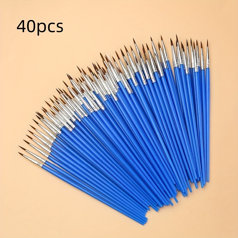 TEMU 40pcs Brush Set - Versatile Flat And Round Tips For Watercolor, Canvas Painting - Durable Synthetic Bristles, Small Brushes, Craft Brushes,