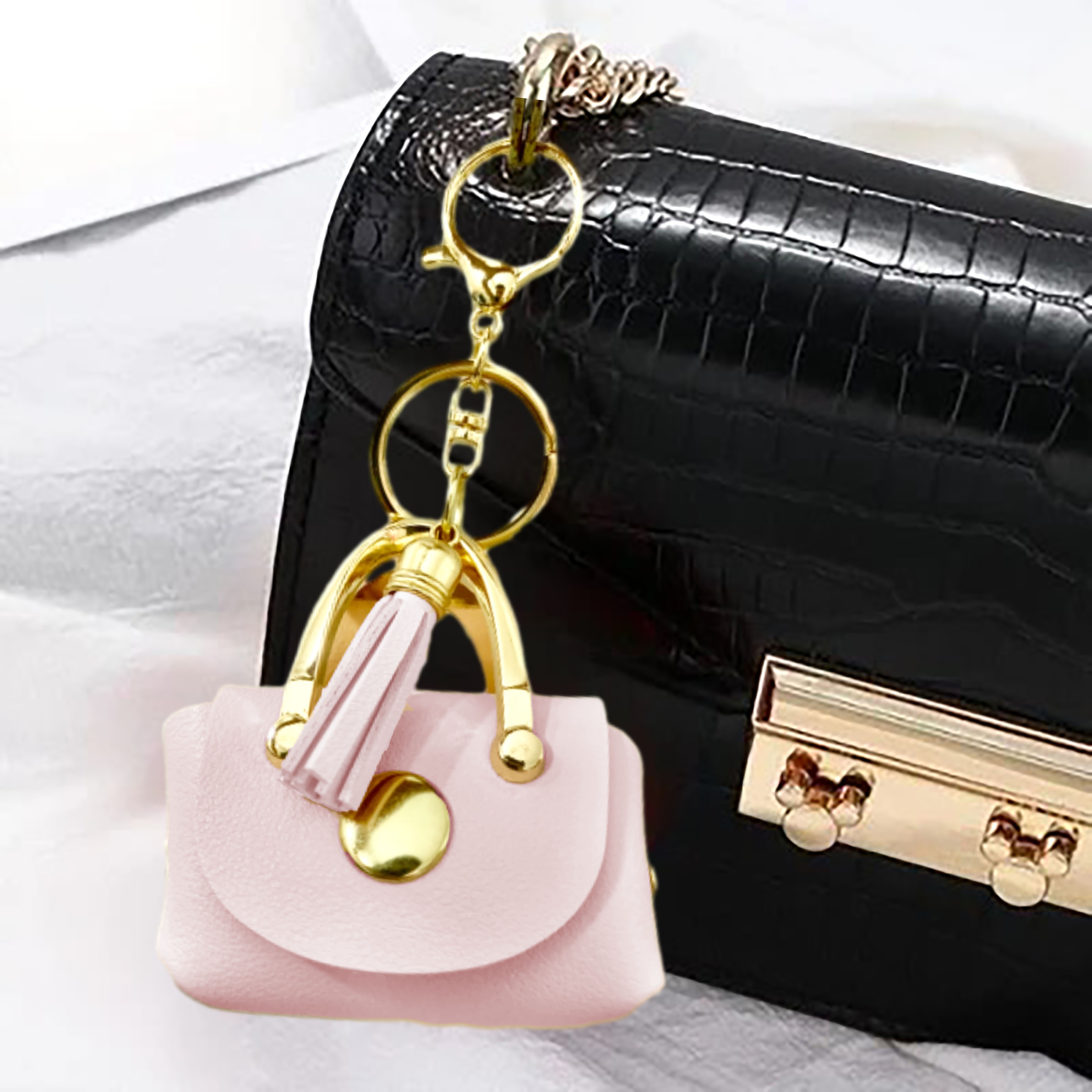 

1pc Mini Leather Coin Purse Keychain, Portable Tassel Handbag For , Keys & Earbuds, Design