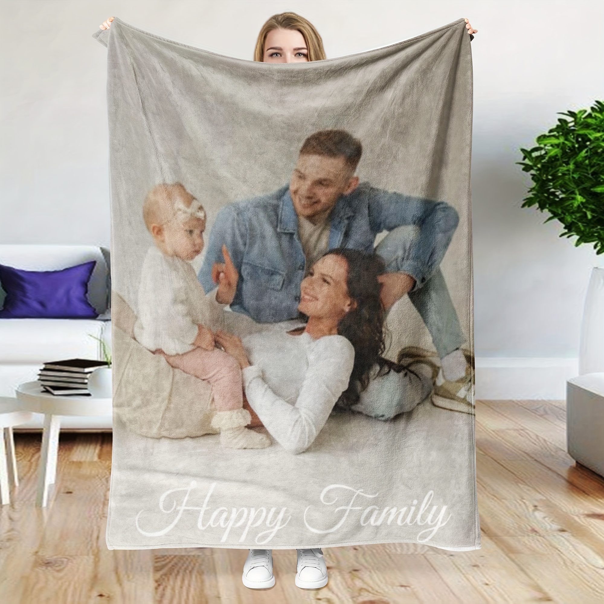 

1pc Custom Blanket With Photos Personalized Customized Blanket For Valentine's Day Gift For Husband Wife Girlfriend Boyfriend Father Mother's Day Christmas Photo