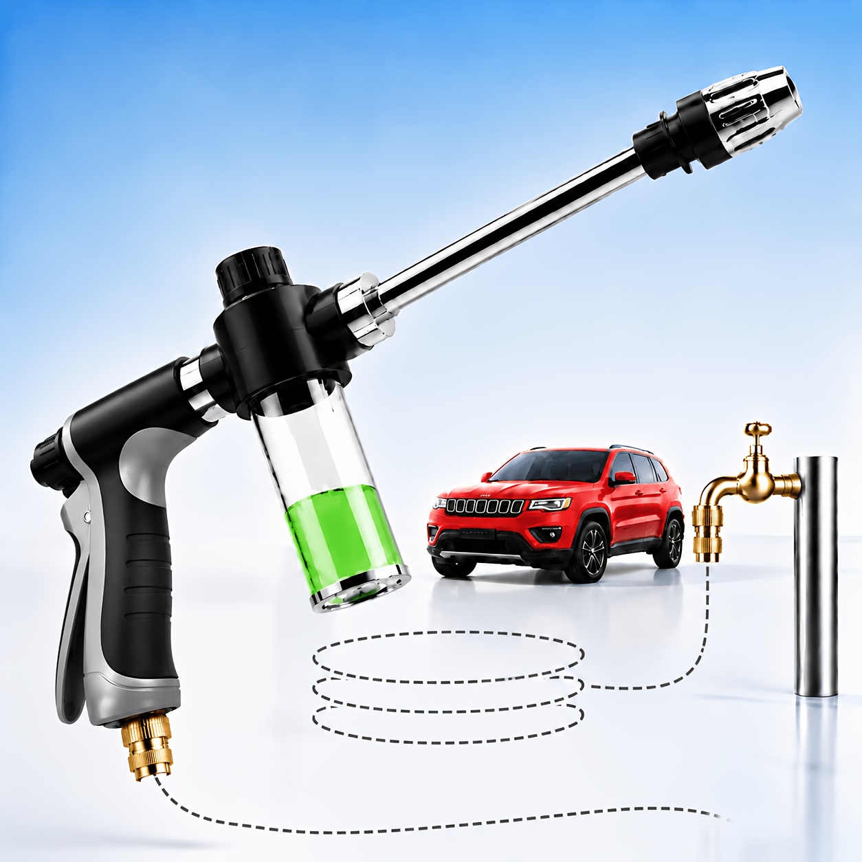 TEMU Car Wash Spray Gun, Portable Cleaning Tool, 2x Strong Water Flow, Water/foam Switch, Adjustable Flow, Durable Anti-drop Plastic Body, For Car,