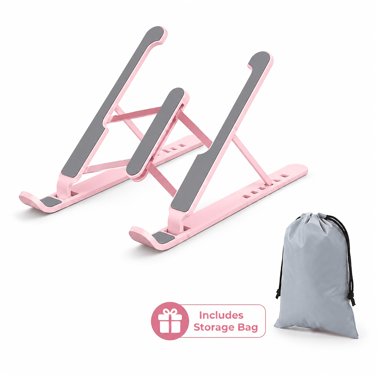 TEMU 2-pack: 1 Foldable Laptop Stand + 1 Free Storage Bag. Multi-angle Adjustable Laptop Riser, Stable Non-slip Heat Dissipation Desktop Stand.