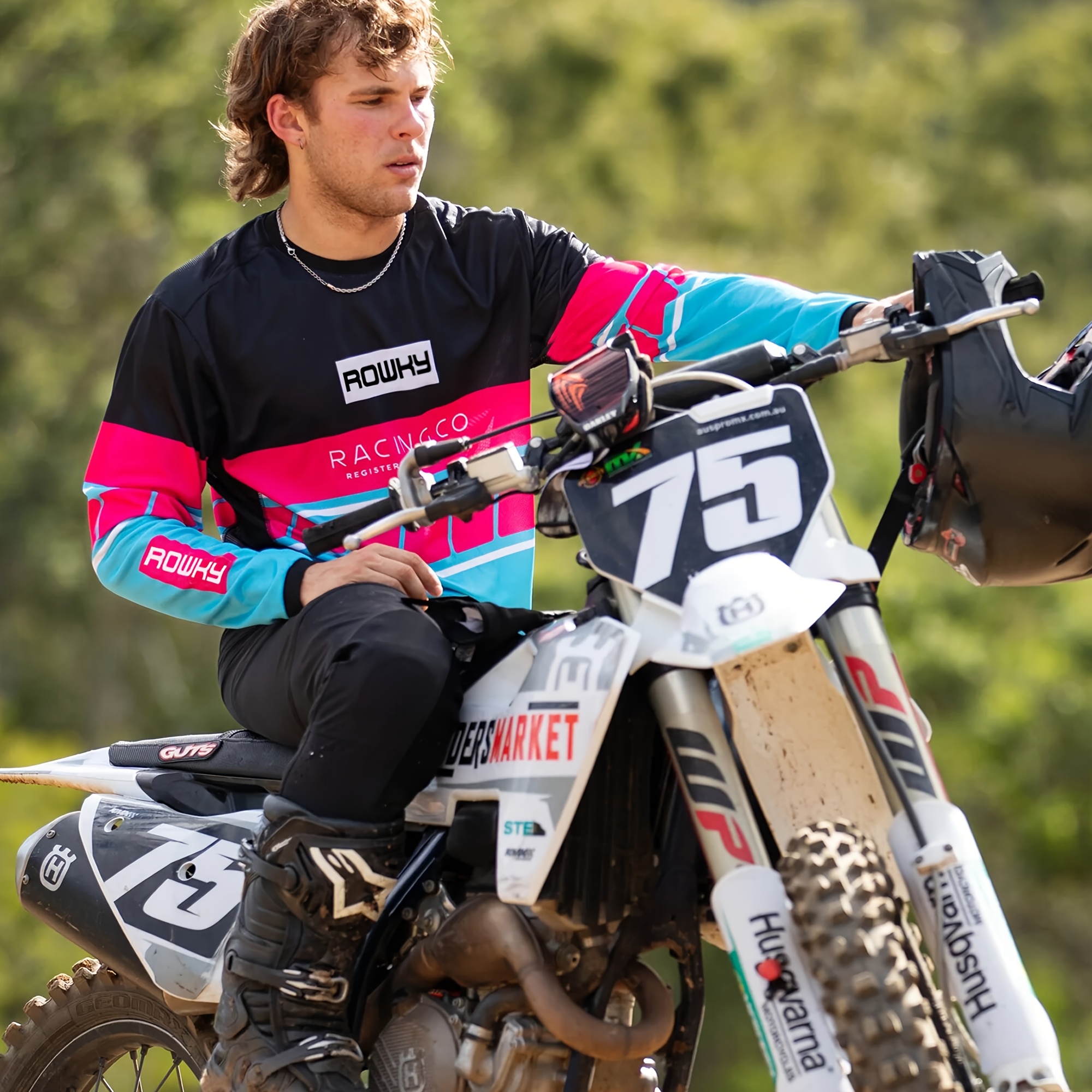 rowky mens long sleeve motorcycle shirt breathable quick dry polyester black with   accents rowky logo racemaco 75 design ideal for mountain biking outdoor sports outdoor sports shirt vibrant graphic shirt knit construction motorcycle gear