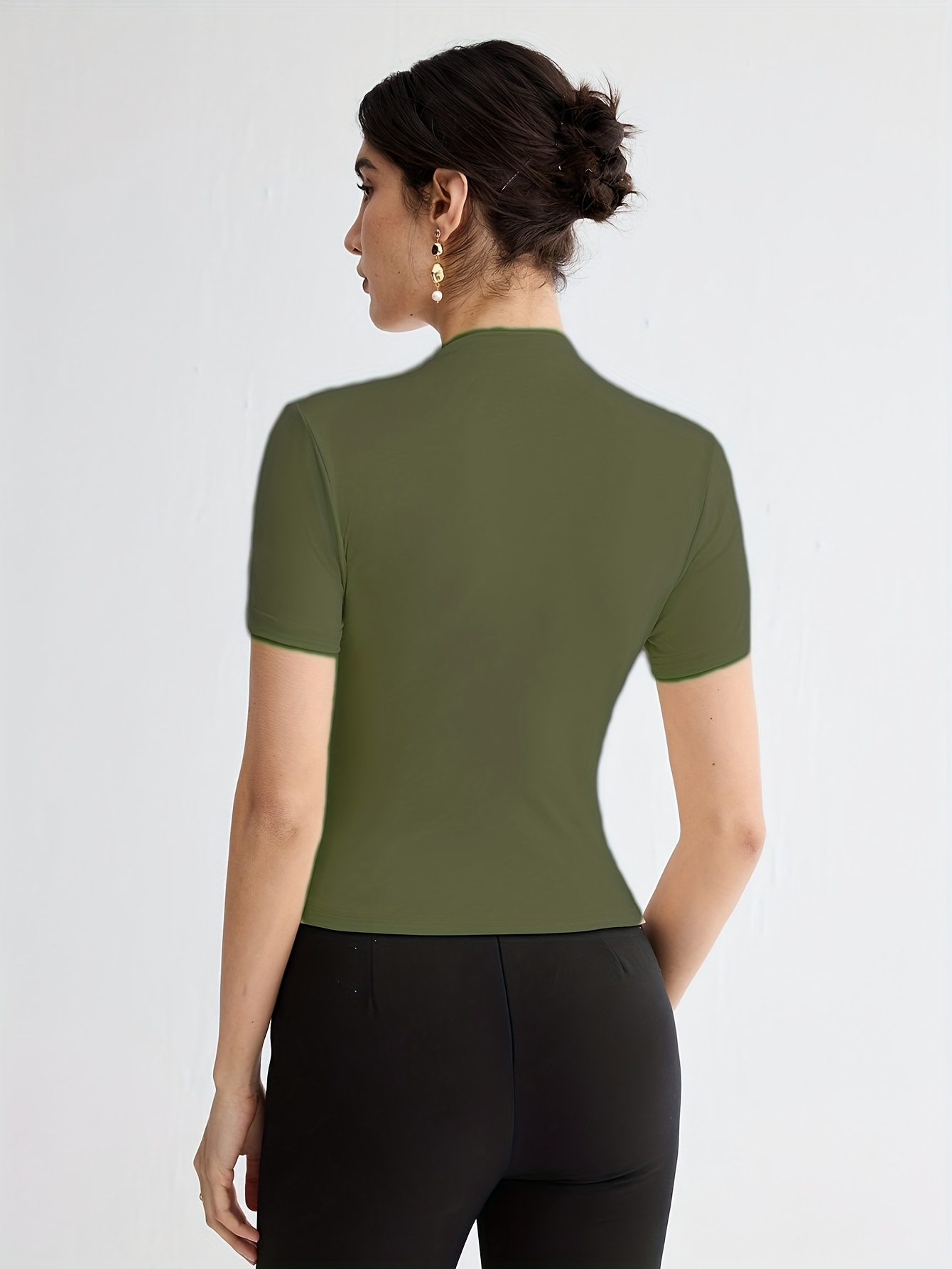 Elegant Short-Sleeve Button-Front T-Shirt - Solid Color Summer Blouse, Button- Shoulder Placket, Machine Washable Casual & Semi-Formal Wear, Versatile Solid Color Top for Everyday or Special Occasions