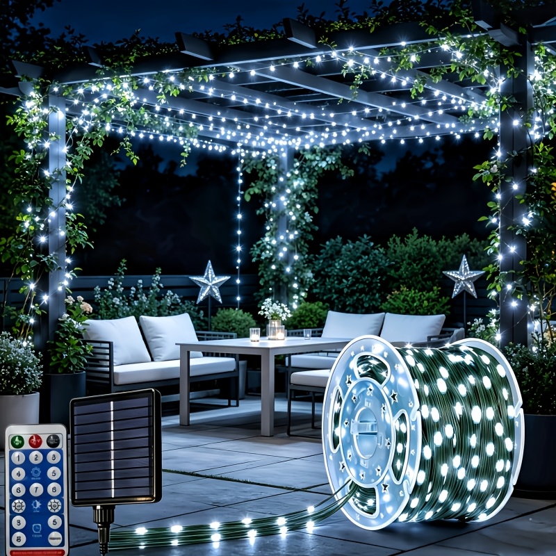 TEMU 105ft Solar Powered Christmas Patio Decor String Lights, 3 Color Options, 8 Lighting With Remote Control, Reel Wound For , Led Twinkle Fairy