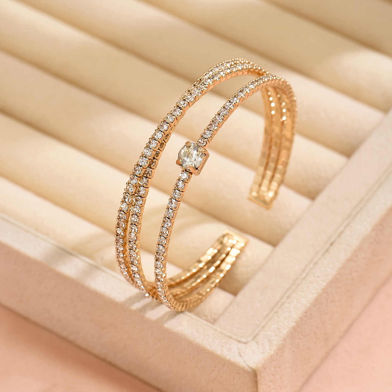 E-shop 1 Koreanisches und japanisches Mode Einfaches Kupferbeschlag Strass Stapelbar Damen Offenes Armband Geeignet für Geschenk Party