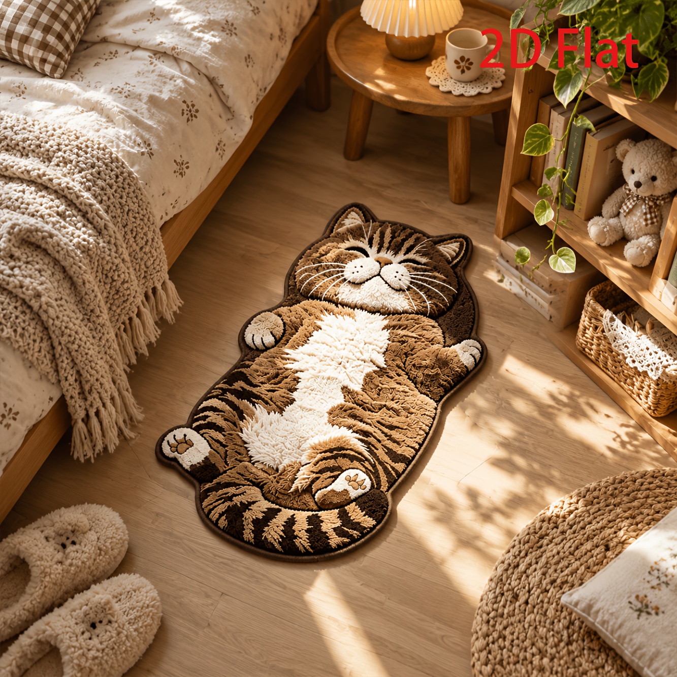 TEMU Tiger-spotted Cat Carpet, Suitable For Bedrooms And Living Rooms- Irregular Shape, Featuring Tiger-spotted Cat Pattern, Soft And Comfortable,