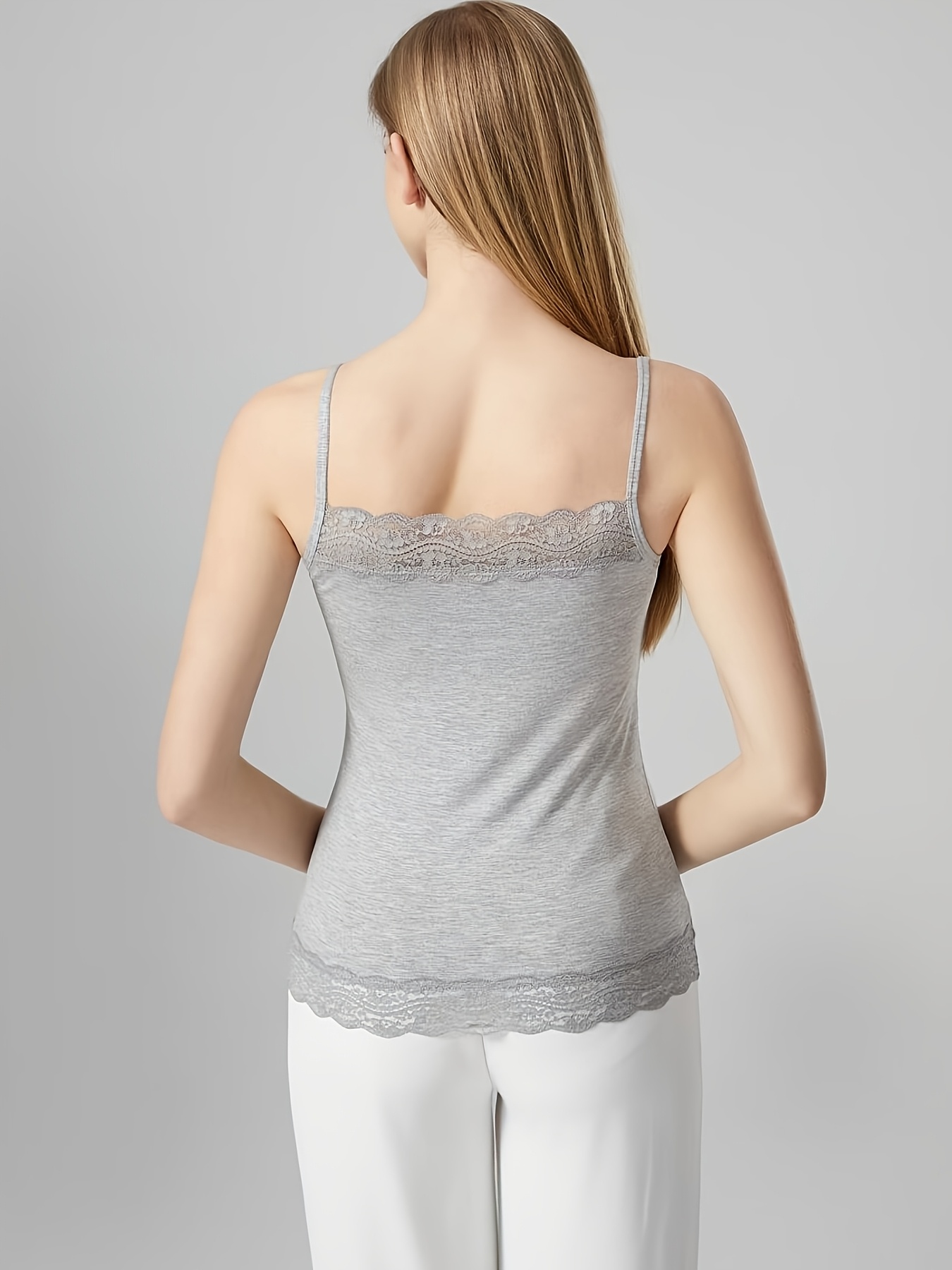 women's lace trim semi sheer camisole tank top breathable