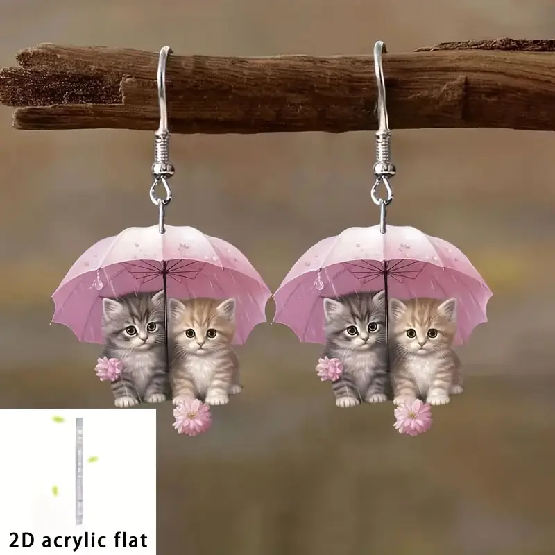 2d flat 2d flat a pair new years umbrella kitten acrylic earrings 2d flat details 1