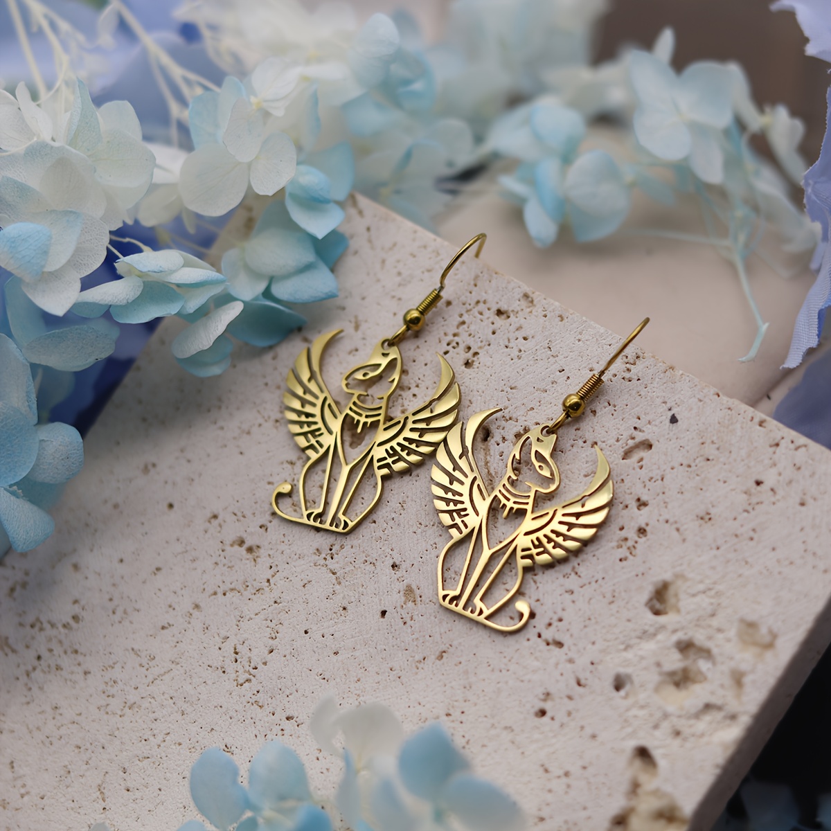 TEMU Men's Egyptian Earrings - Ancient Egyptian Jewelry With Sphinx Design, Durable 304 304 304 Stainless Steel Statement Jewelry For Formal &