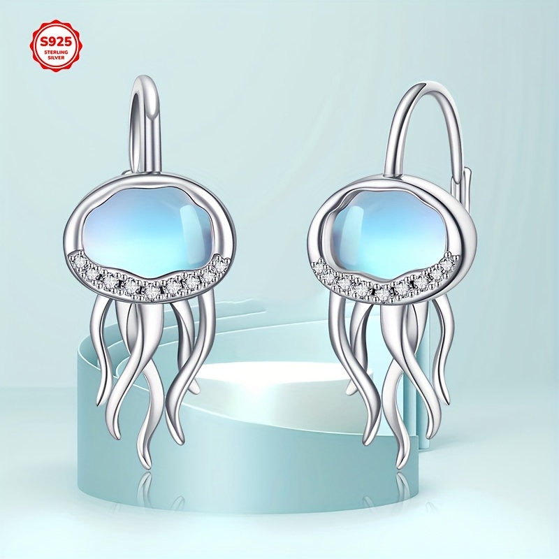 jellyfish earrings for women 925 sterling silvery synthetic   leverback earrings ocean hoop bohemia beach jellyfish jewelry Product details 1