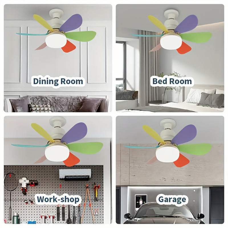 Ventilador de Techo con Luz y Control Remoto, Iluminación LED con Ventilador, 3 Velocidades de Flujo de Aire Silencioso y 3 Temperaturas de Color (3000K-4500K-6500K), Instalación Sin Herramientas + Temporizador, Ventilador de 6 Aspas E26/E27, Ideal para Dormitorio, Sala, Cocina, Garaje, Tiendas y