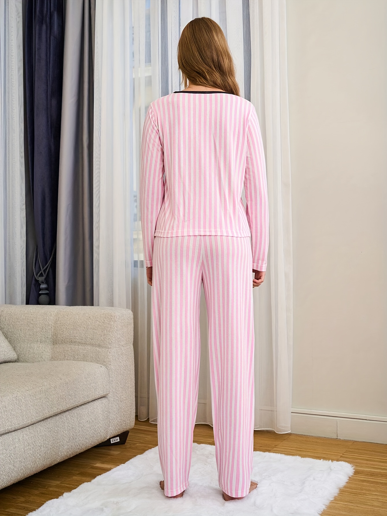 2pcs womens pajama set pink white striped pajamas black Temu Italy