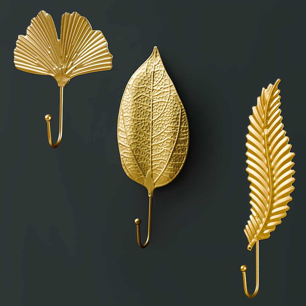Image of 3pcs Wall Decor Hooks, Key Holder Leaf Towel Hook Wall Mounted Fashionable Embossed Hanger, Suitable For Entryway, Bathroom, Bedroom Farmhouse, Utility Hooks