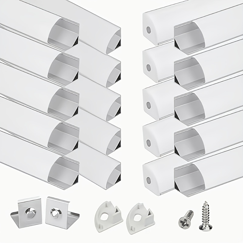 TEMU Lot de 20 canaux LED de V de 1 m (3,3 pi), diffuseurs de bande lumineuse LED en aluminium argenté avec couvercle opaque, éclairage d'angle
