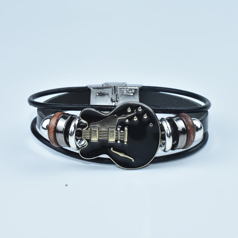 TEMU 1pc Brazalete Decorativo para de Festival, Brazalete de Cuero Sintético de Aleación de con Diseño Musical, Accesorio Estilo Guitarra, Brazalete