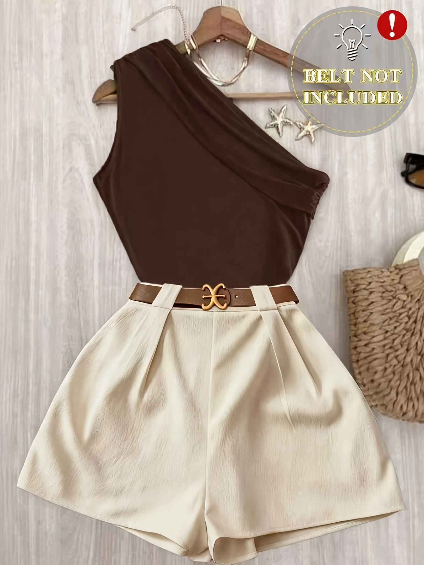spring summer autumn womens thin breathable suit solid color ruffle off shoulder slanting shoulder top and shorts elastic waist loose fit shorts suit fashion casual elegant commuter outfit without belt and pocket