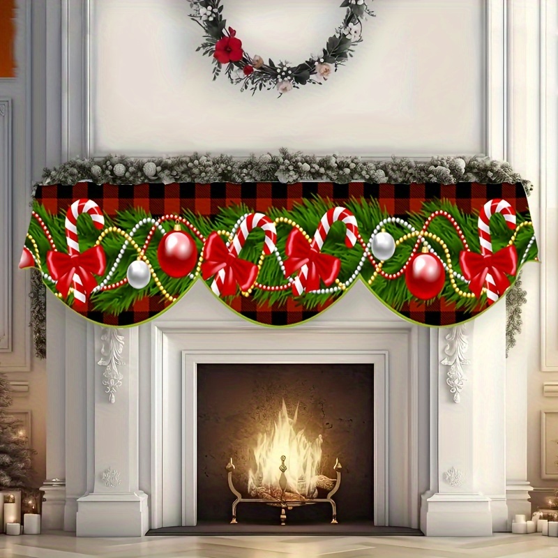 

1pc, Christmas Cape Scarf, Merry Christmas Fireplace Decoration, Candy Cane And Fireplace Cover, Table Flag, Suitable For Winter Living Room Indoor Fireplace Door Window Decoration, 19.6inx78.7in