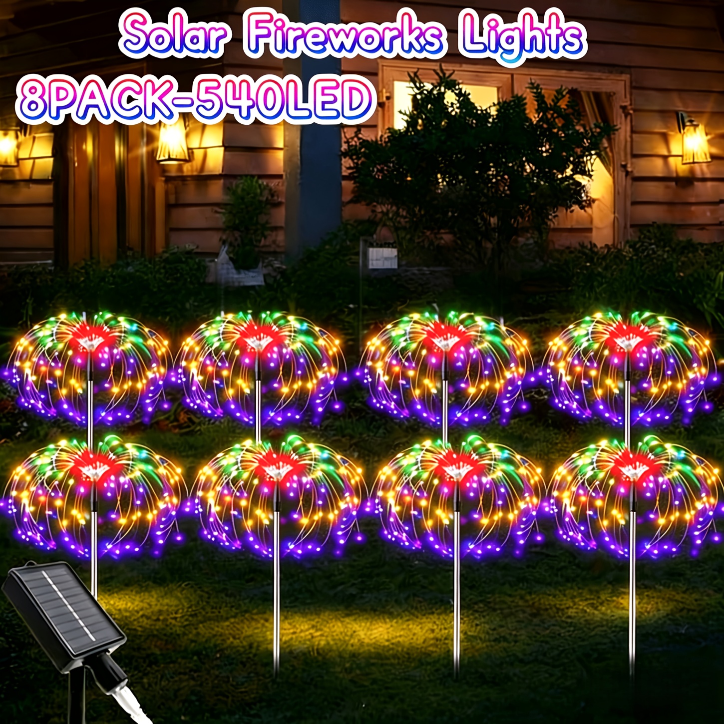 TEMU 8 Outdoor Solar Garden Lights, 540 Led Fireworks Lights, Christmas And Halloween Decorative Lights, Ip65 Solar Garden Lights, 8 Lighting Fairy