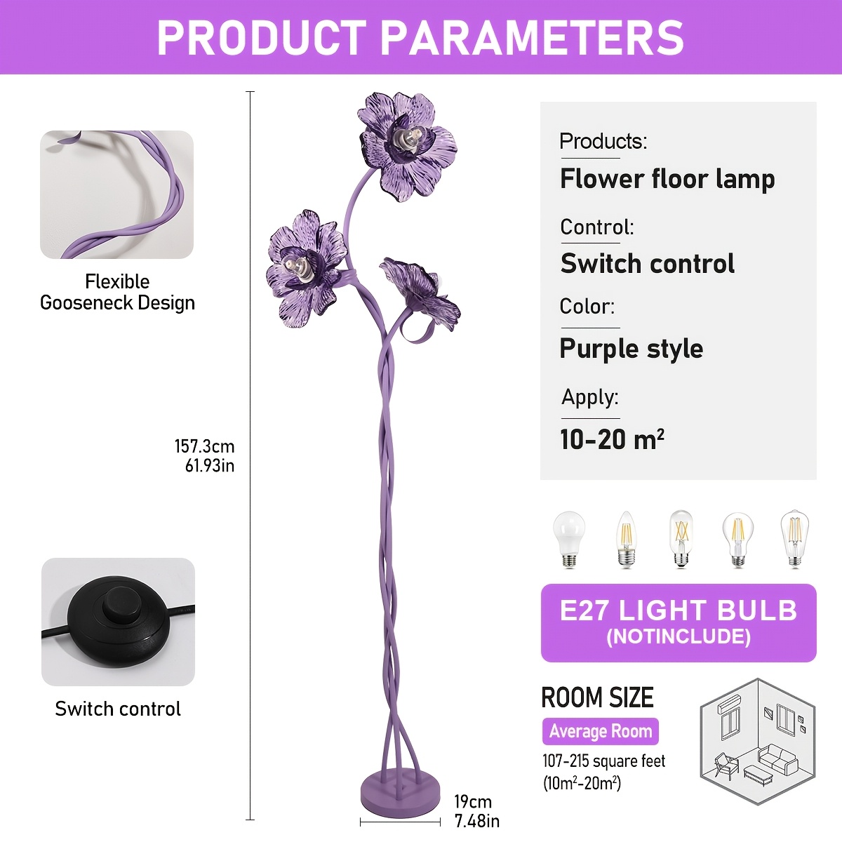 Haitang Flower Shaped Lampshade | Modern Minimalist Floral Floor Lamp, With Adjustable And Fixed Lamp Body, Suitable For Offices, Living Rooms, Bedrooms,excluding