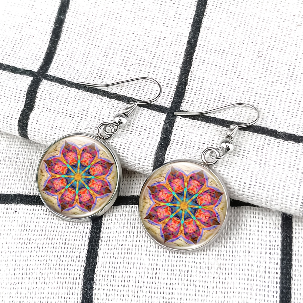 4pcs Creative Art Glass Ornaments Jewelry Set, Floral Pattern
