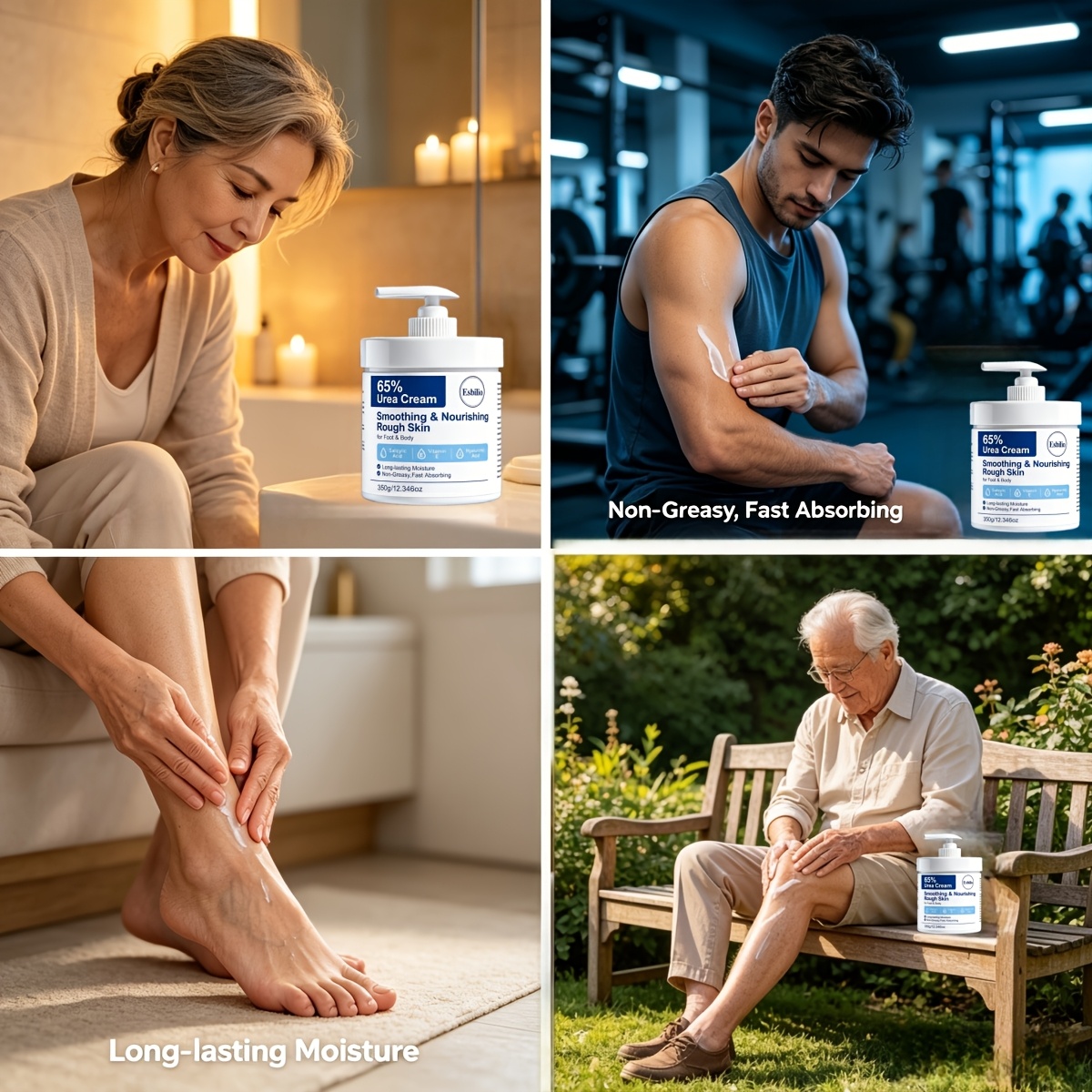 ESBILIO 350g 65% Urea Cream Suitable for Rough Dry Cracked Skin on Heels, Knees, Elbows & Hands - Fast-Absorbing Non-Greasy Formula with Salicylic Acid, Vitamin E & Hyaluronic Acid for, Hydration & Smoothing