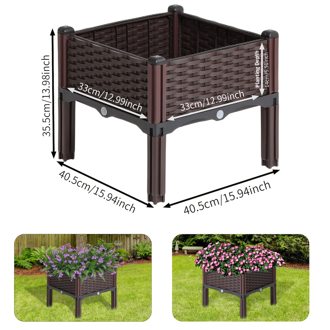 TEMU Jardinière surélevée en plastique pour le jardinage, avec bouchons de drainage, idéale pour des légumes, des fleurs et des herbes aromatiques en