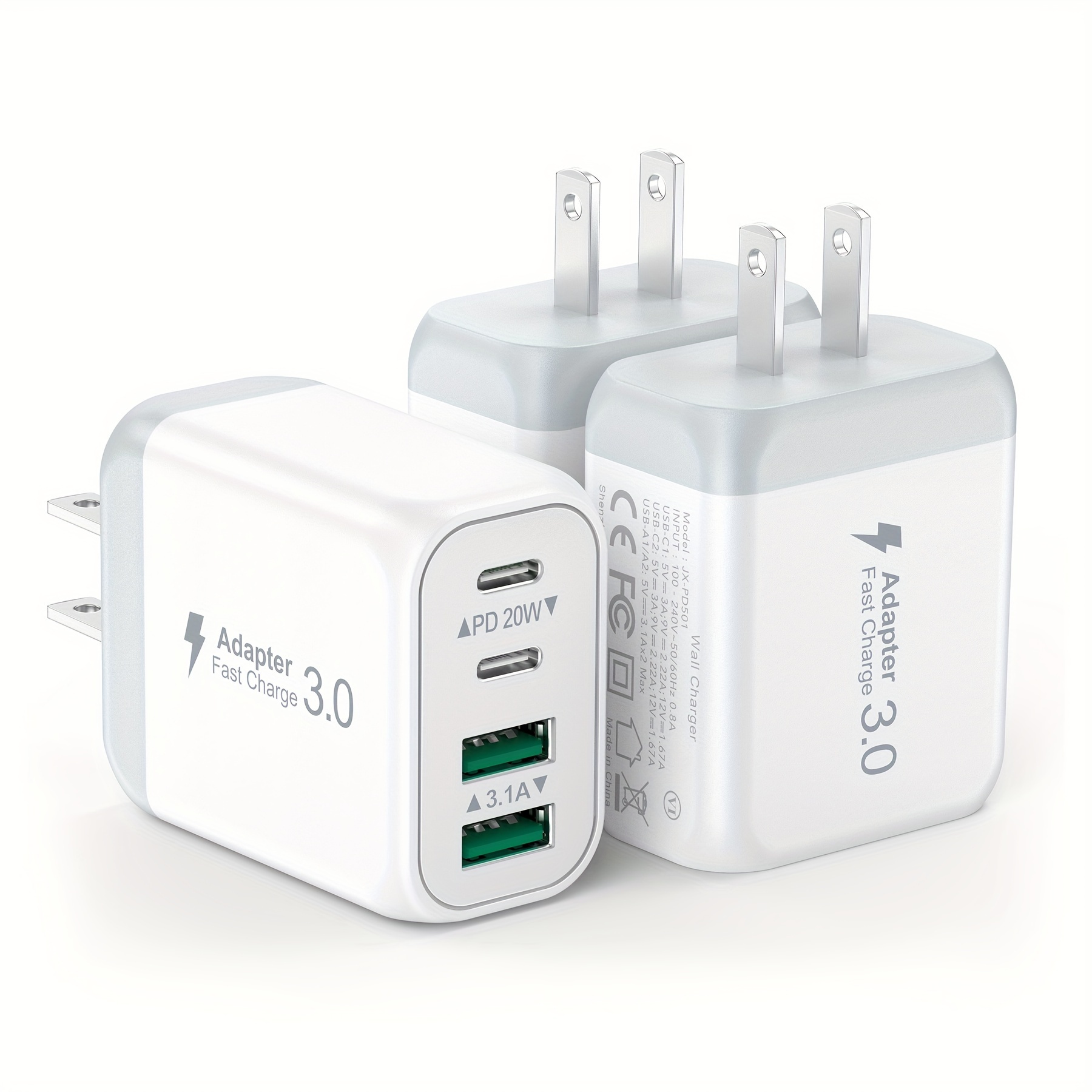 TEMU 2-pack 40w Usb C Wall Plug, 4 Port Fast Charging Block Pd 3.0 Multi Port Type C Adapter Cube For Iphone 15/13/13pro/12/12pro/xr/se, Ipad Pro/mini/air, Google Pixel/pixel 3a/ Xl/3/2xl