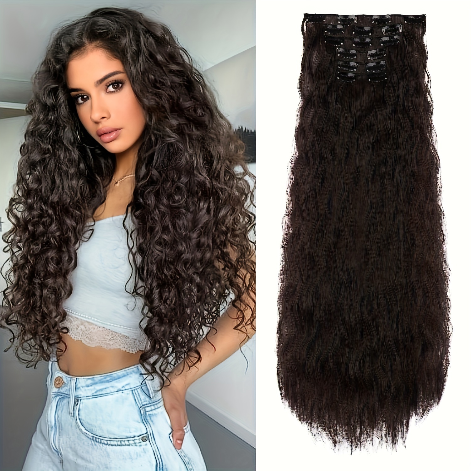 6pcs clip in curly wavy hair extensions 24 inch long mermaid  display picture 1