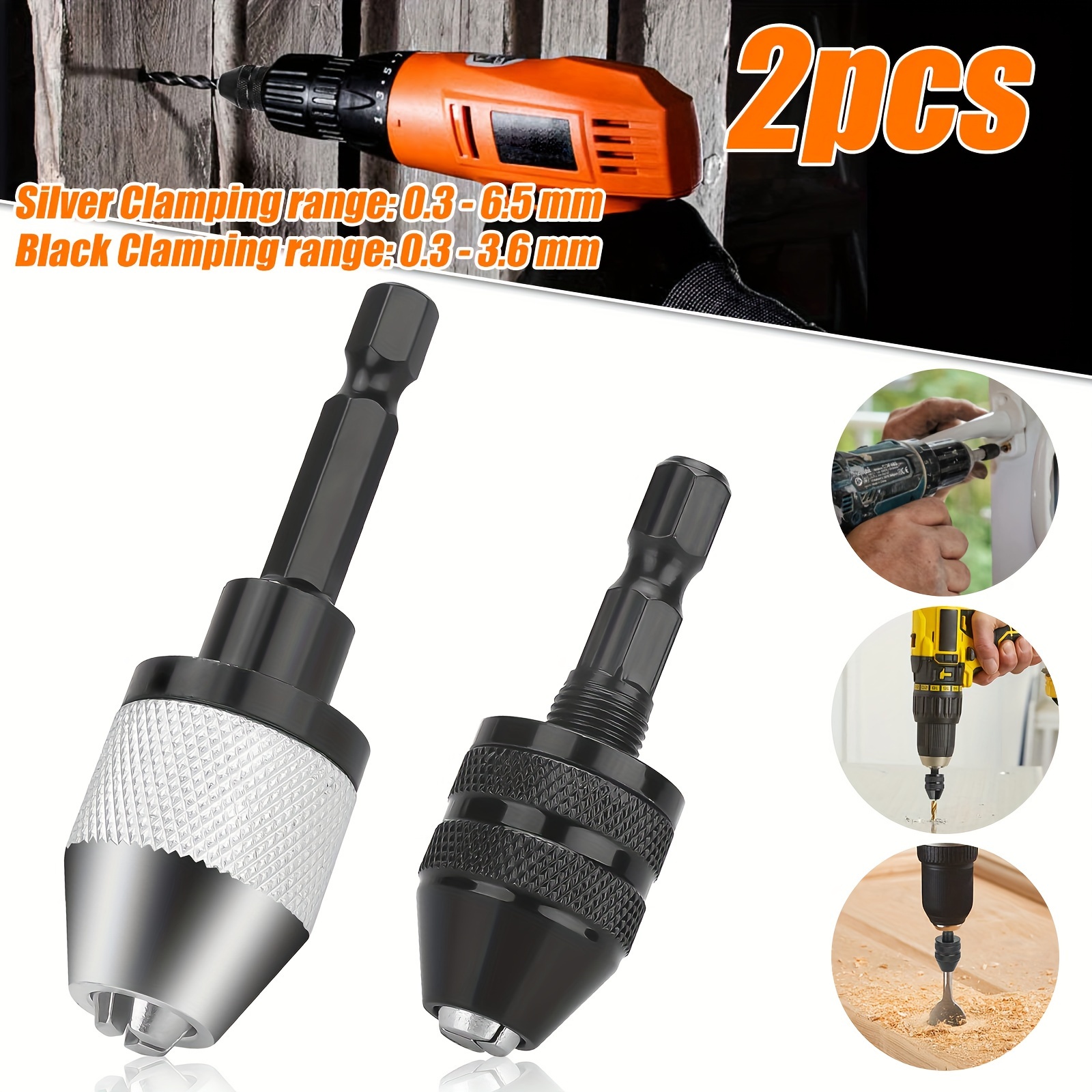 

2pcs Keyless Drill Chuck Bit, Hex Shank Keyless Drill Chuck Adapter, 1/4" Inch Quick Change Adapter Converter Tool