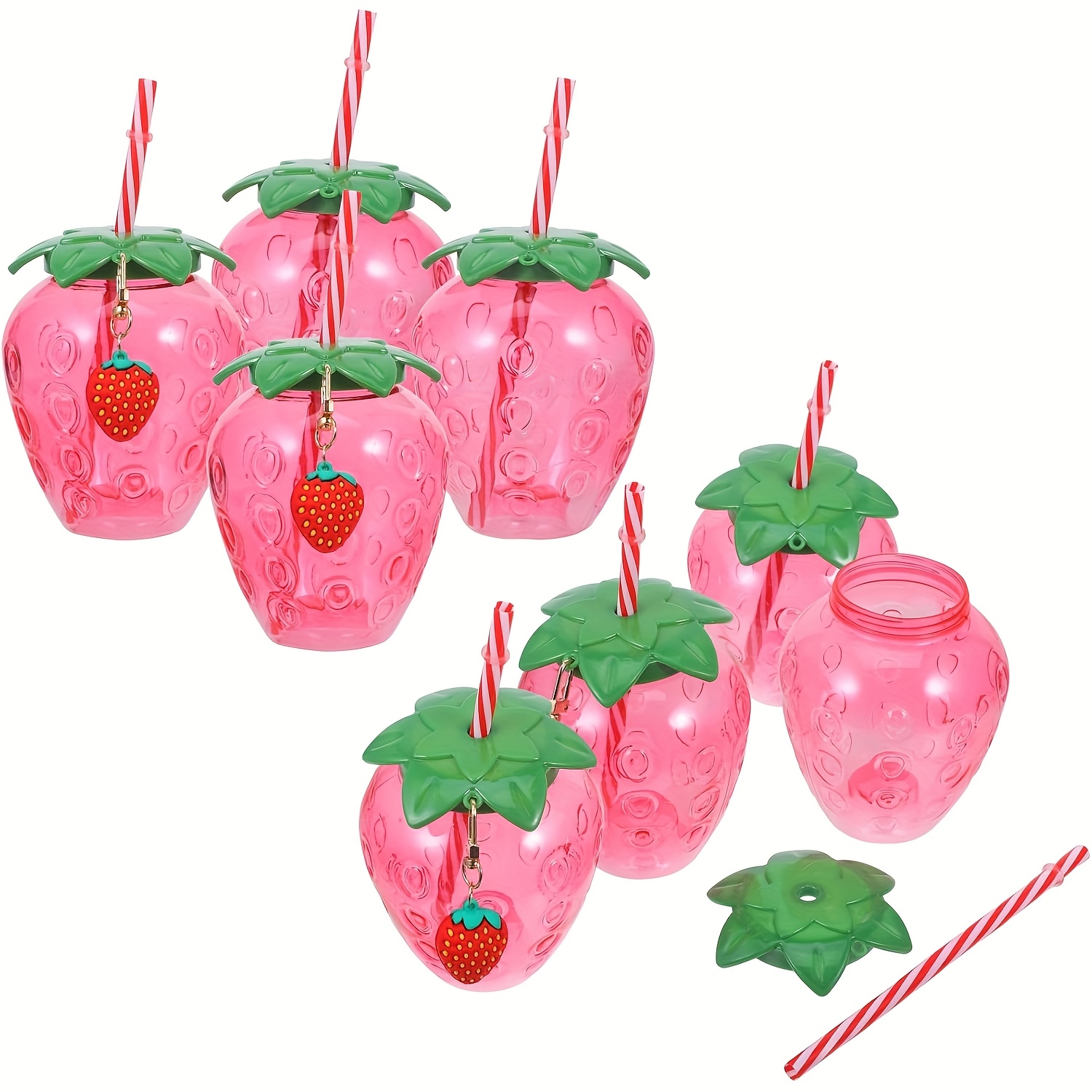 TEMU 8pcs Strawberry Cup Strawberries Water Bottle Cocktail Glasses Plastic Juice Cups Summer Cups, High-quality