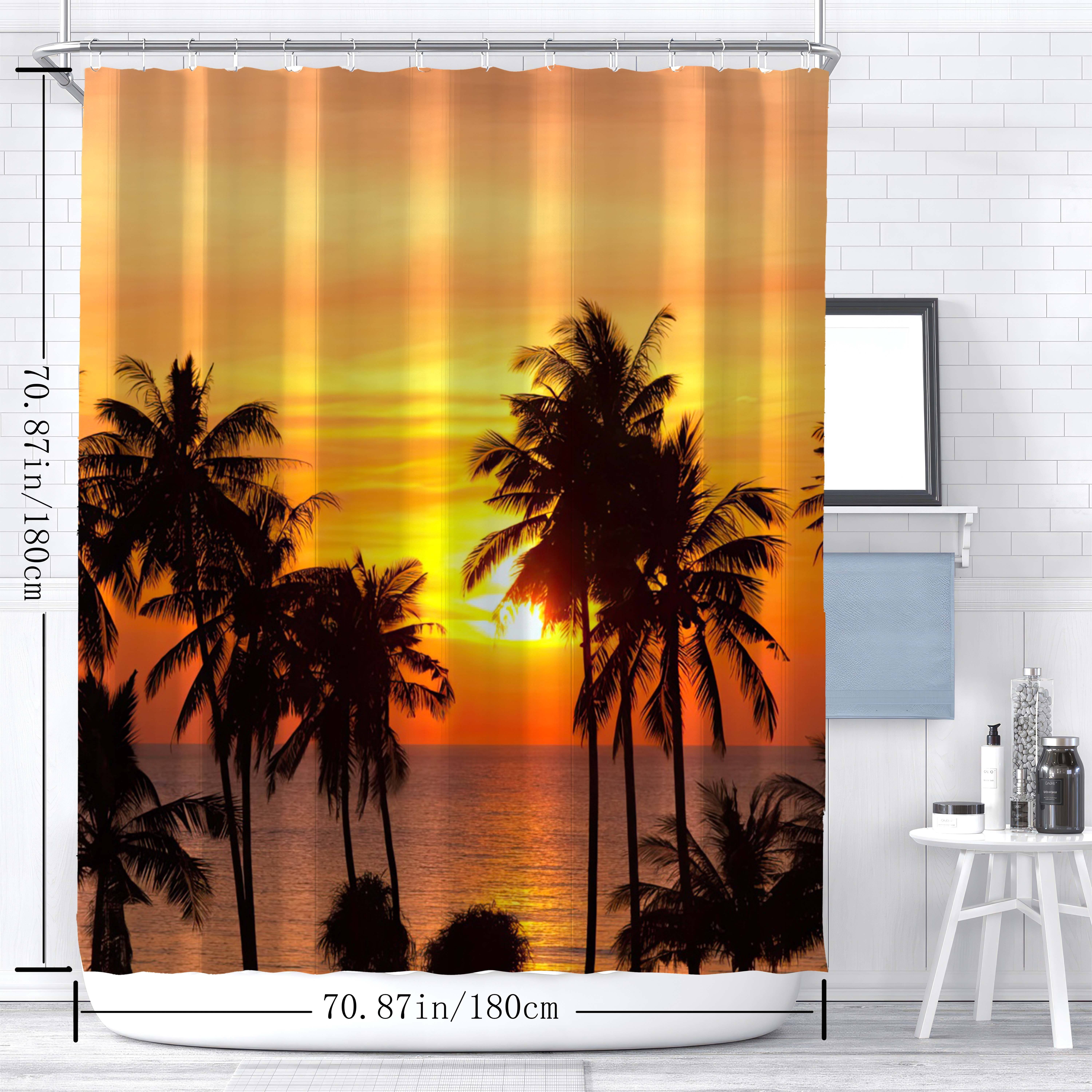 1pc Tropical Sunset Beach Palm Trees Scenic Digital Print Shower ...