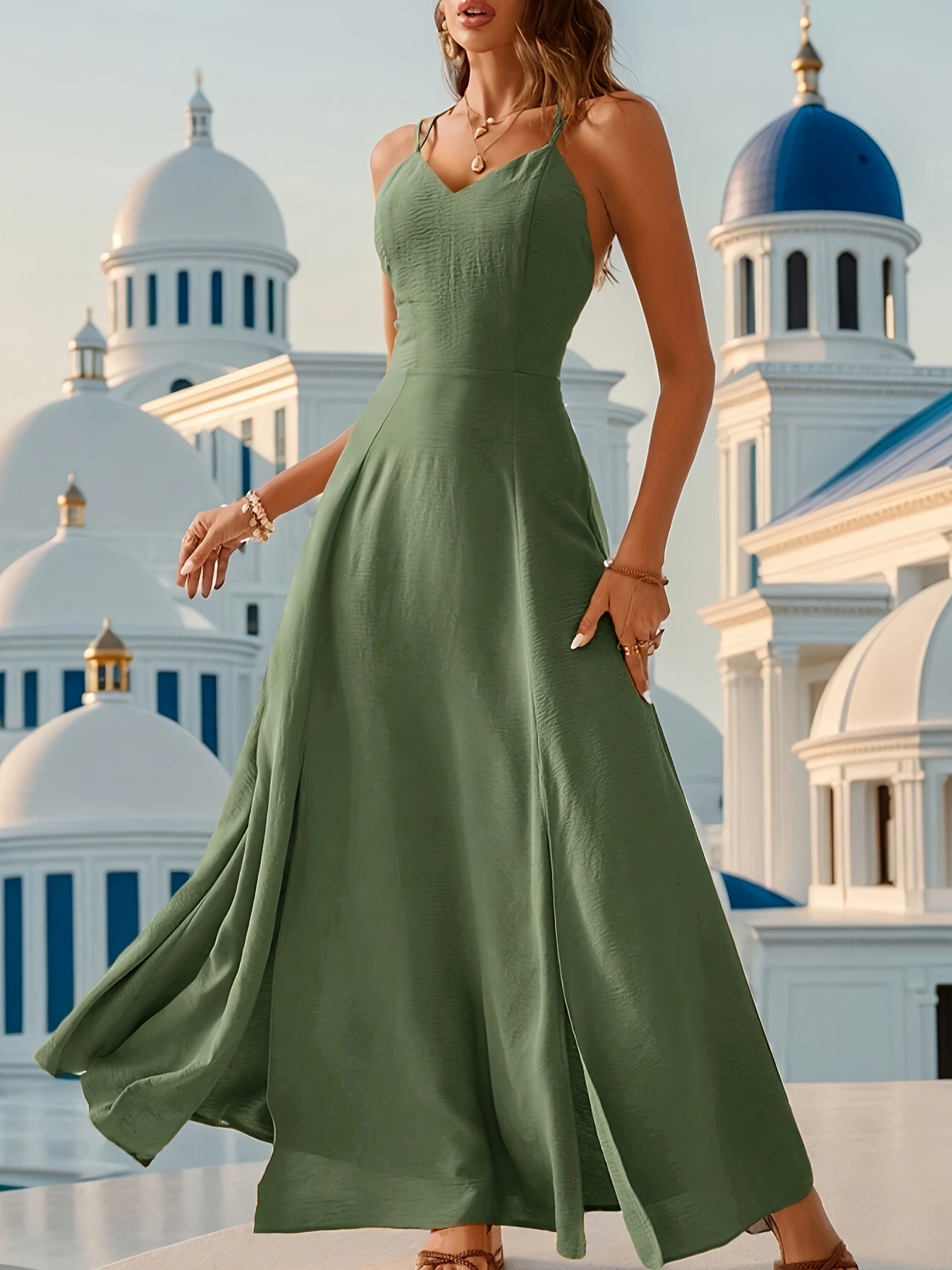 slim fit dress slacks Baltic Born Womens Katelyn Velvet Maxi Wrap Dress | Dark Olive main image 1