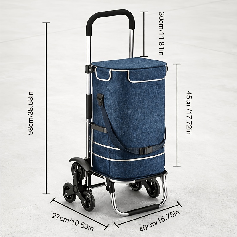 Image of Generic Shopping Trolley 60l Foldable Shopping Cart With Aluminum To 50 Kg Carrying Capacity Large Wheels Height Adjustable Handle Foldable Shopping Bag