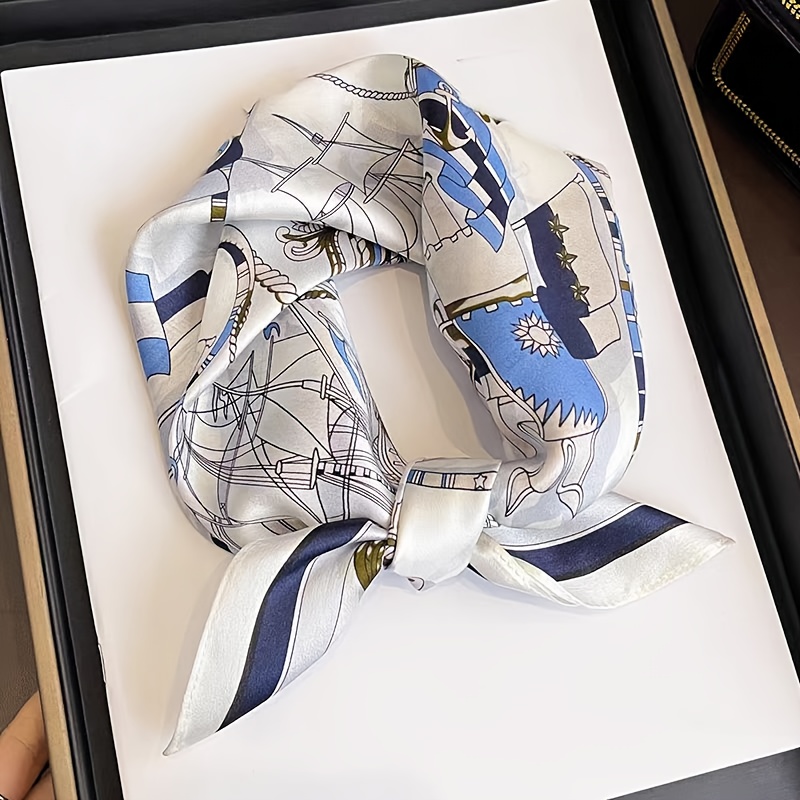 TEMU 1pc Marine Drawing Nautical Scarf, With Integrated Nautical Elements, With Blue-brown Tones, Full Of Adventure And . Suitable Scenes: Beach