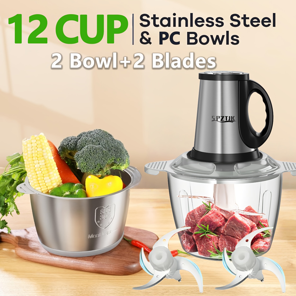 101 45oz 3  processor electric with 2 bowls 2 blades   meat grinder stainless   bowls food chopper high speed dough mixer for vegetables meat garlic fruits and nuts juicer vegetable chopper Product details 0