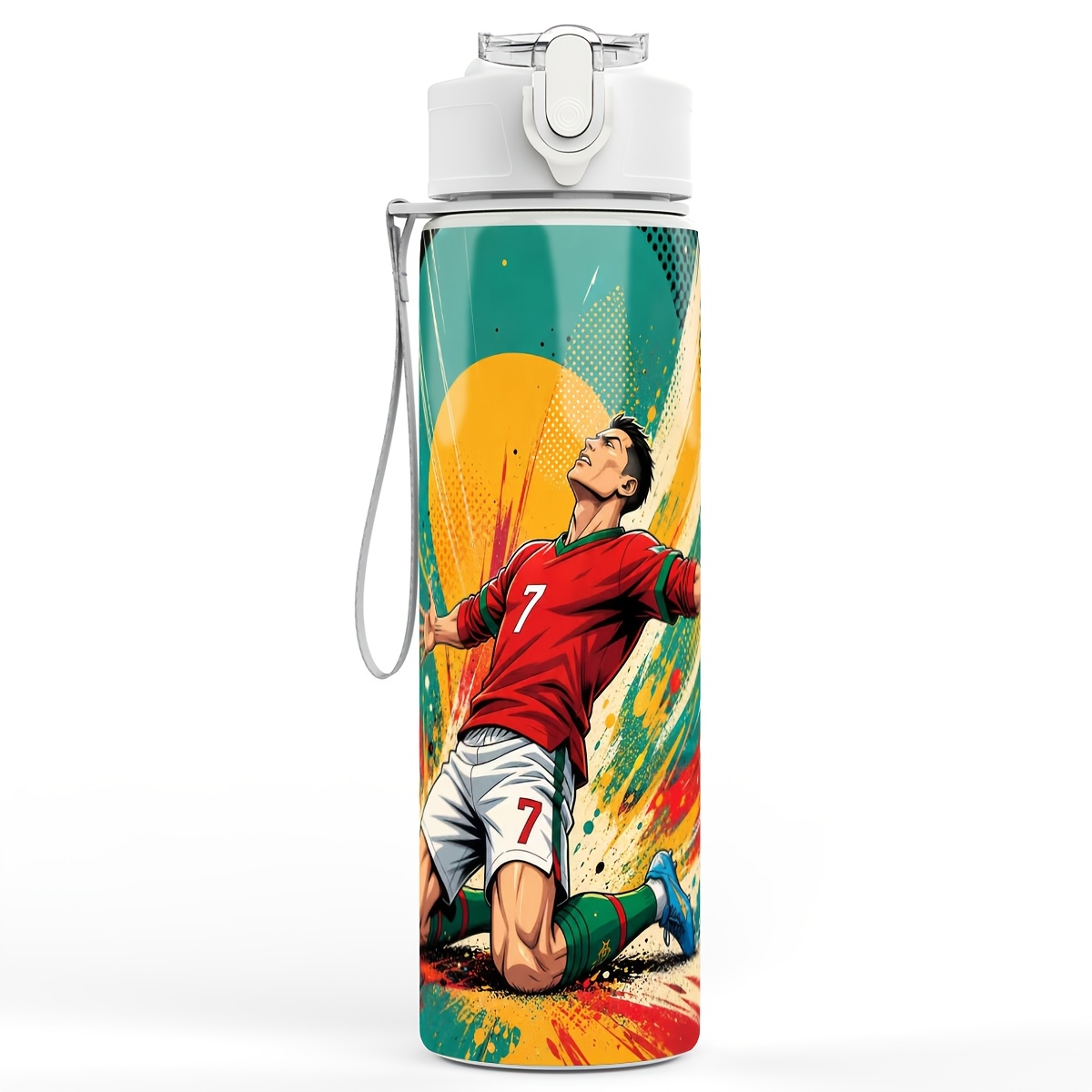 TEMU 1pc Football Player 25oz 750ml Durable Lightweight Plastic Water Bottle Cute Printed Reusable Leak Proof Travel Running Mug - Perfect Gift For