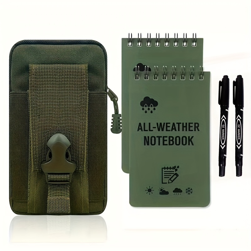 5pcs Journal Set - & Windproof Green 3x5 Inch Pocket Notebooks With Durable Pvc - Includes Storage Bag With Carabiner Clip For