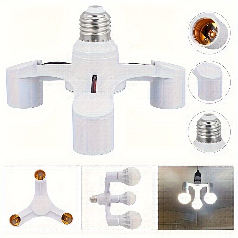 

E27 Base Socket Splitter 3-in-1 Led Lamp Bulb Holder Adapter, Hard-wired 110v-240v Metal Finish, No Battery Required