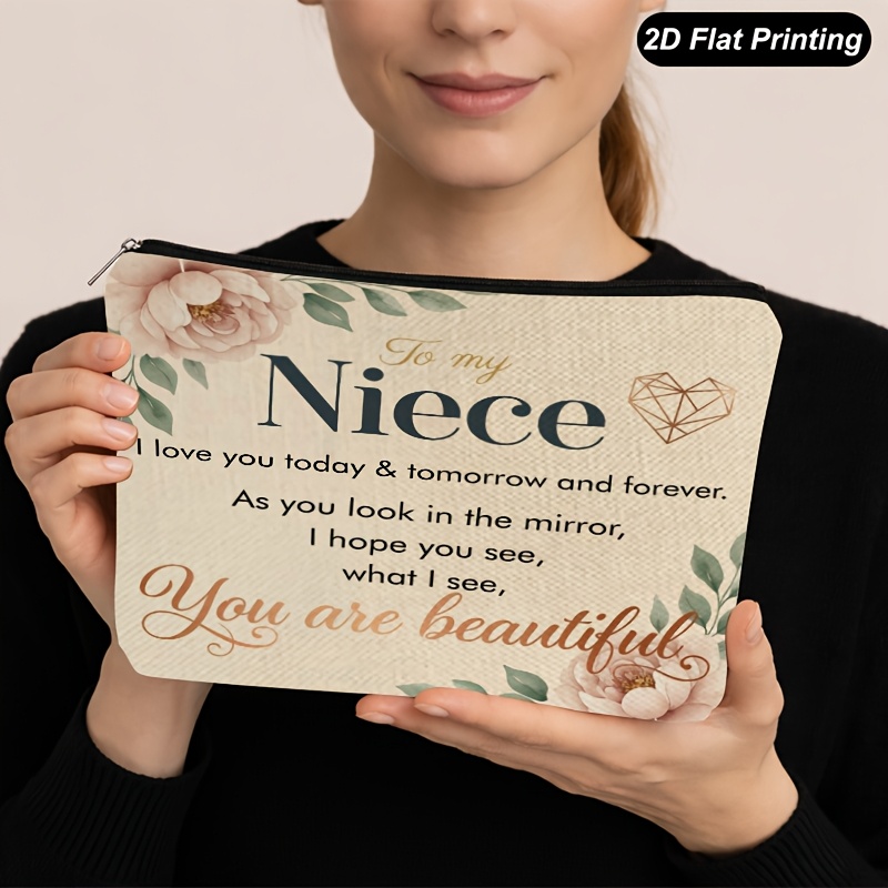 TEMU 1pc To My Niece Makeup Bag For Women, Gifts Bags For Women, Double Sided Printing Bag Zipper Travel Toiletry Bag Fbd0326k42