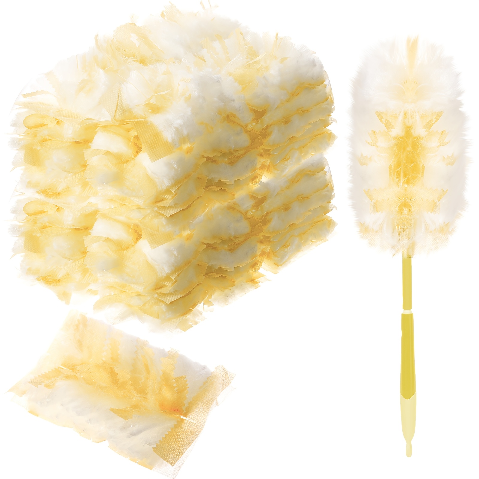 TEMU 100pcs Duster Refills Compatible With Dusters Bulk Disposable Replacement Thickened With 1 Handle Heavy Duty For Cleaning, Office (yellow)