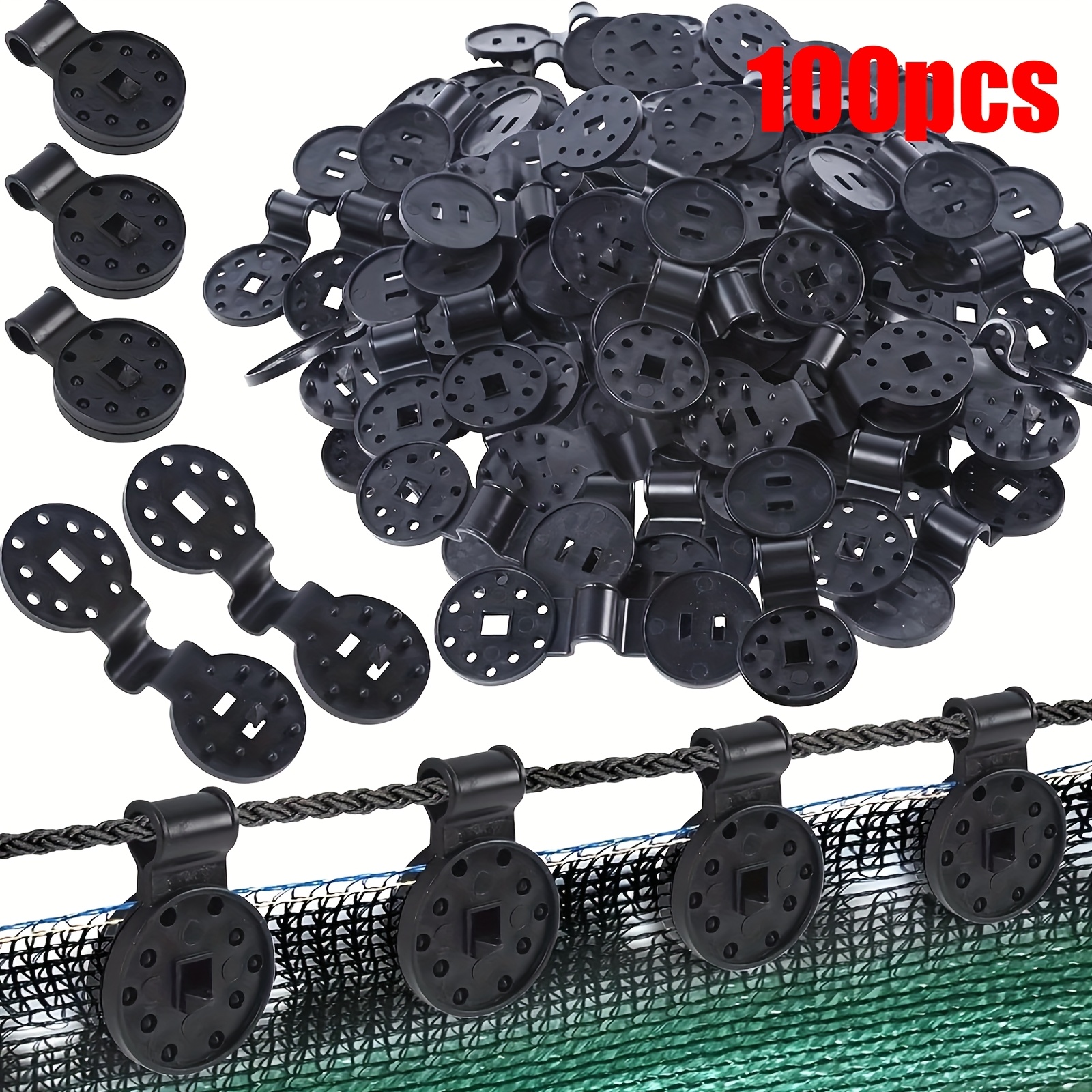 TEMU 100pcs Heavy-duty Black Shade Cloth Clips - Round Pp Plastic Fasteners For Securing Sun Shade Net/bird Net, Garden Shade Cover & Anti-bird