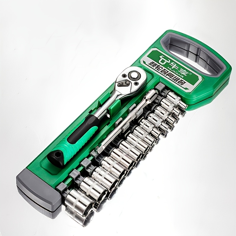 TEMU 15pcs 1/4 Inch Ratchet Socket Wrench Set, With Metric 4-14mm And Front And Rear Quick Release Ratchet Handle And Extension Bar Universal Joint