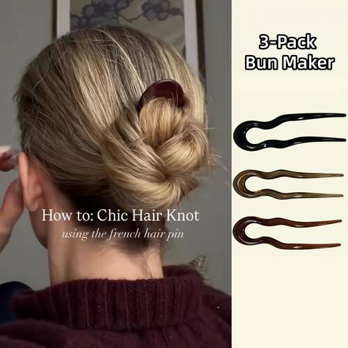 3pcs french wave u shaped hair pins acrylic bun maker anti slip updo fork clips for hair elegant hair additions for women daily party