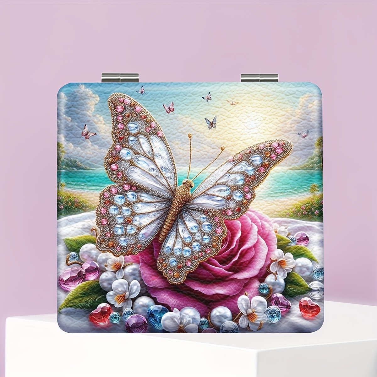 TEMU Vintage Floral & Butterfly Compact Folding Makeup Mirror - Portable, Leather- Vanity Mirror For Daily Use & - Perfect Gift For Sisters, , And Girls, Best For Christmas, Thanksgiving