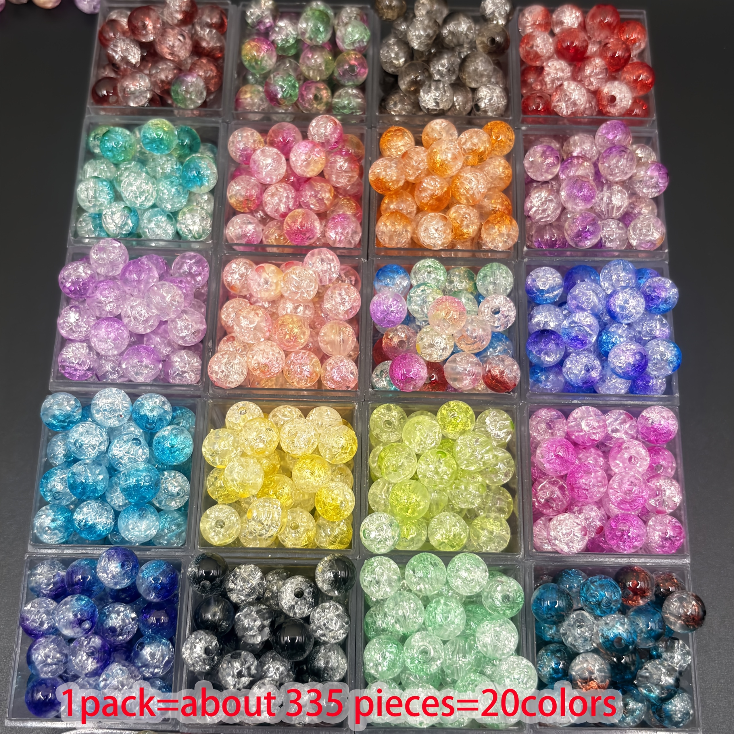 TEMU 335 pièces (Convient pour le bricolage) Perles de rocaille craquelées de 8 mm - 20 emballées individuellement, convient pour la fabrication de