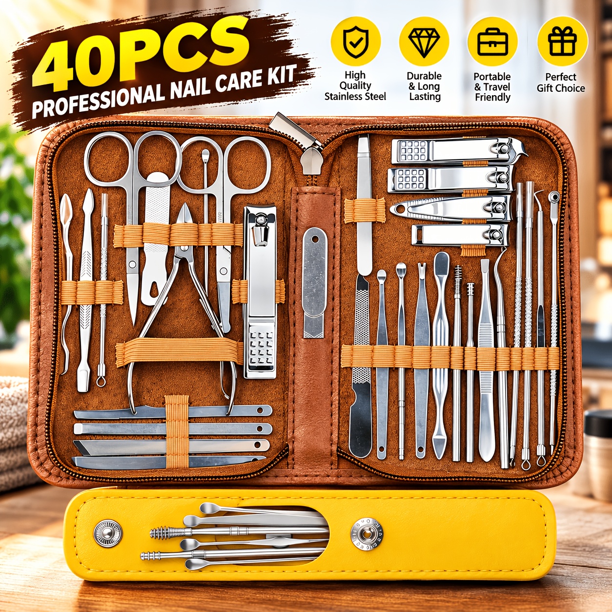 Image of 40pcs Stainless Steel Manicure Set, Professional Nail Care Trimming Tools & Nail Clippers